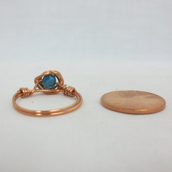 New Copper Wrapped Teal Crystal Hand Crafted Ring - Picture 6 of 8